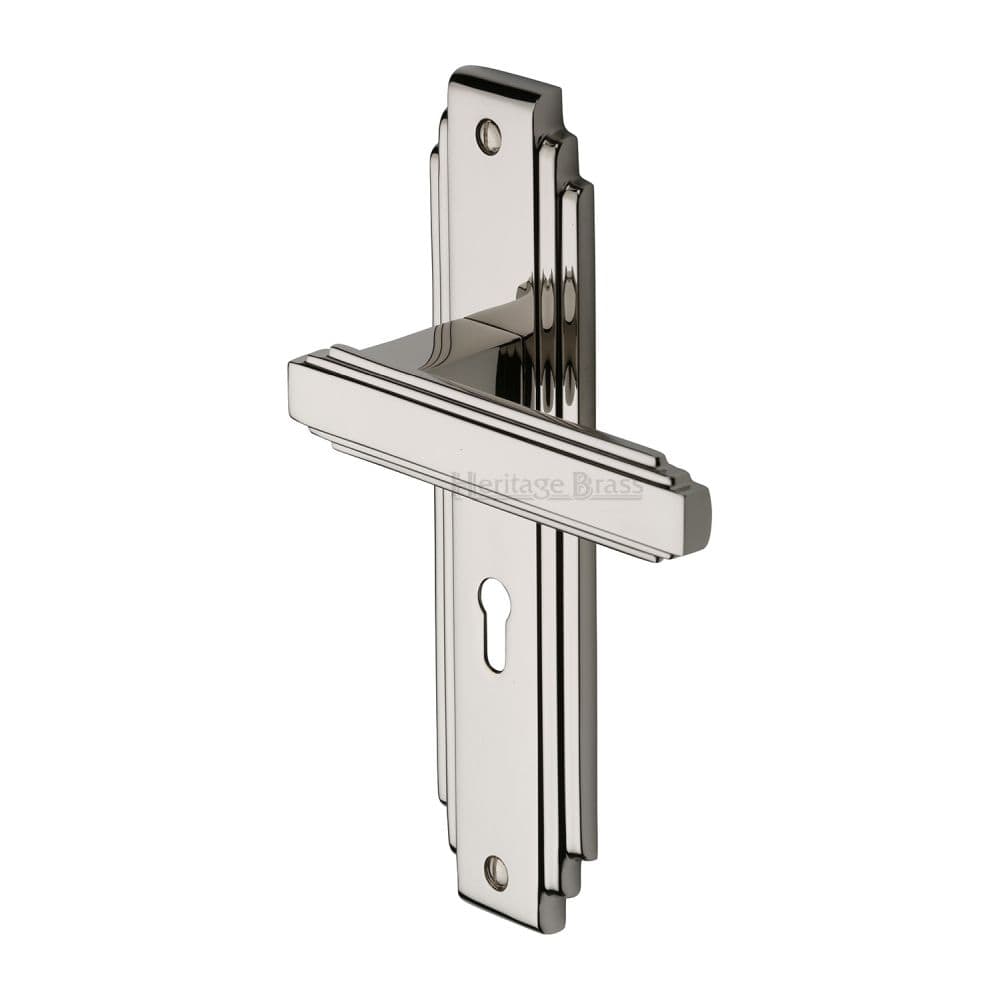 Heritage Brass Door Furniture Polished Nickel / Std. Lock Handles Heritage Brass - Door Handle Lever Lock Astoria Design Polished Nickel Finish