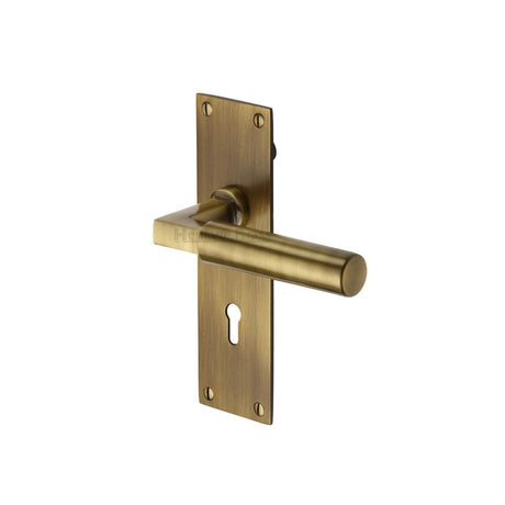 Heritage Brass Door Furniture Antique Brass / Std. Lock Handles Heritage Brass - Door Handle Lever Lock Bauhaus Design Antique Brass Finish
