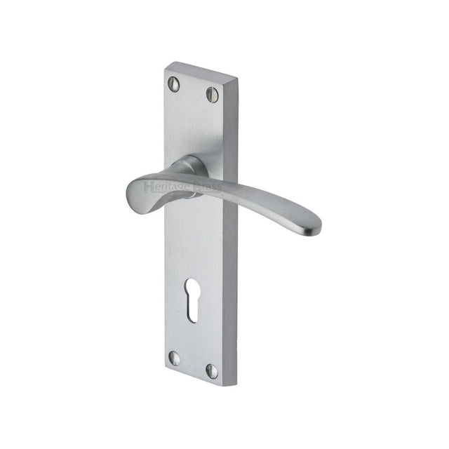 Heritage Brass Door Furniture Satin Chrome / Std. Lock Handles Heritage Brass - Door Handle Lever Lock Sophia Design Satin Chrome Finish
