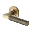 Heritage Brass Door Furniture Antique Brass / Round Rose Heritage Brass - Door Handle Lever on Rose Signac (Knurled Bauhaus) Design Antique