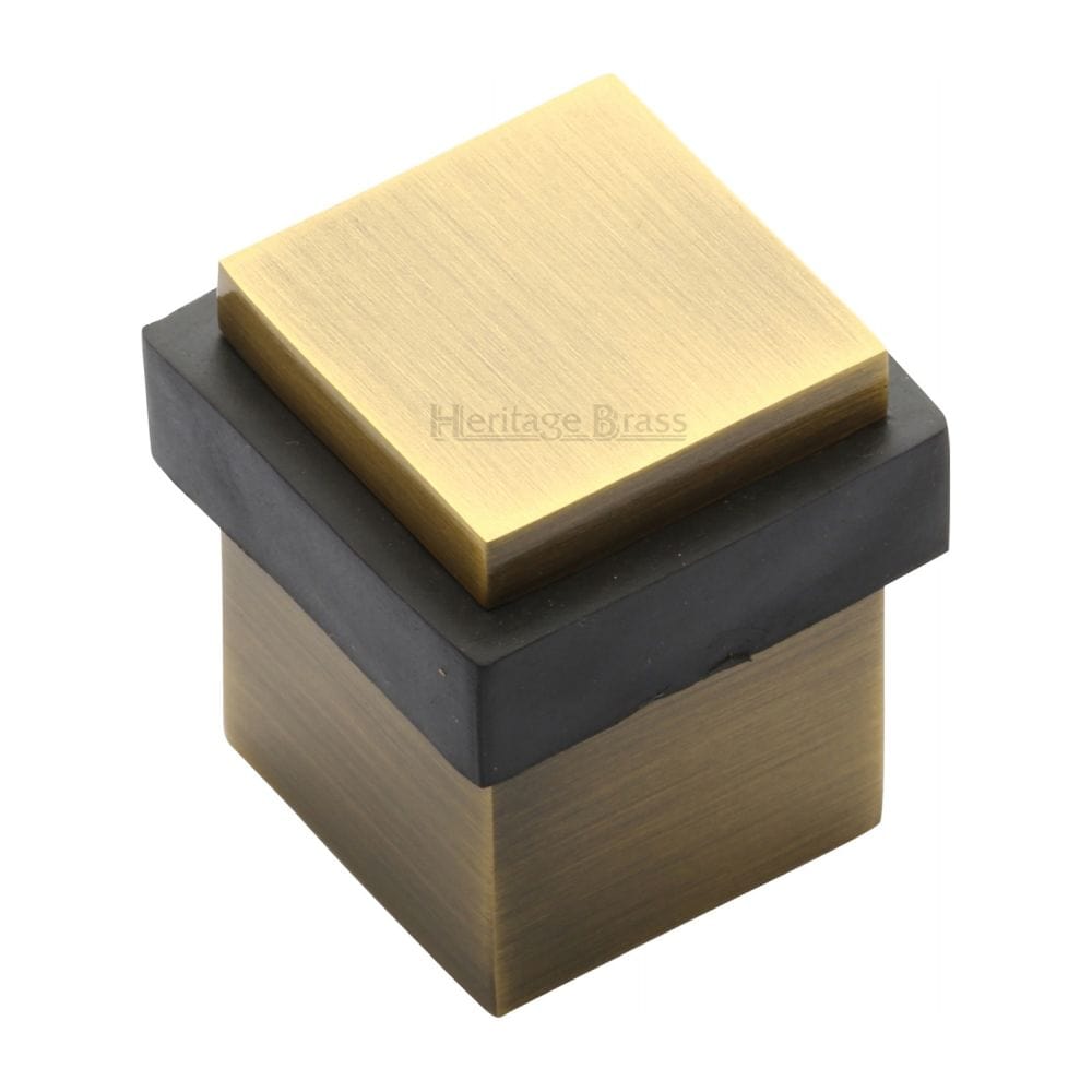 Heritage Brass Door Furniture Antique Brass / Floor Door Stop Heritage Brass - Door Stop Square Floor Mounted Design Antique Brass Finish