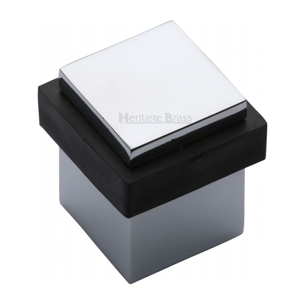 Heritage Brass Door Furniture Polished Chrome / Floor Door Stop Heritage Brass - Door Stop Square Floor Mounted Design Polished Chrome Finish