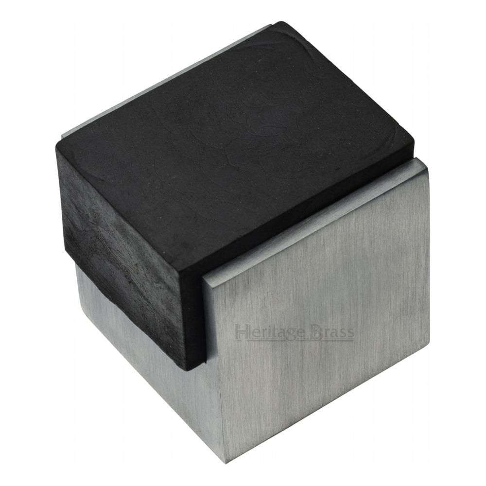 Heritage Brass Door Furniture Satin Chrome / Floor Door Stop Heritage Brass - Door Stop Square Floor Mounted Design Satin Chrome Finish