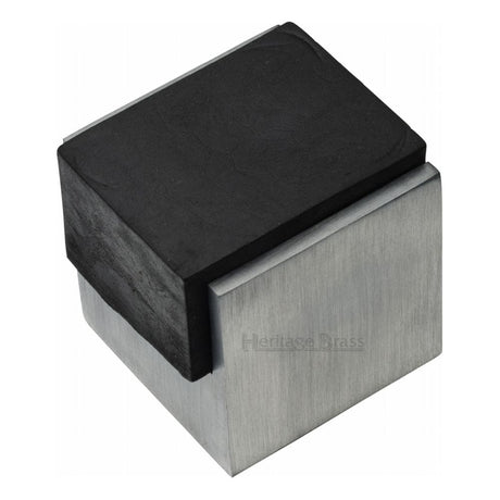 Heritage Brass Door Furniture Satin Chrome / Floor Door Stop Heritage Brass - Door Stop Square Floor Mounted Design Satin Chrome Finish