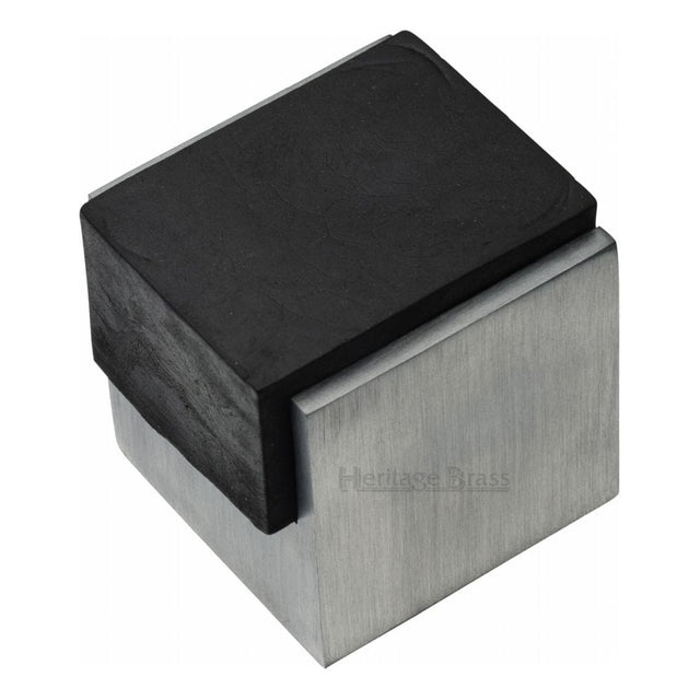 Heritage Brass Door Furniture Satin Chrome / Floor Door Stop Heritage Brass - Door Stop Square Floor Mounted Design Satin Chrome Finish