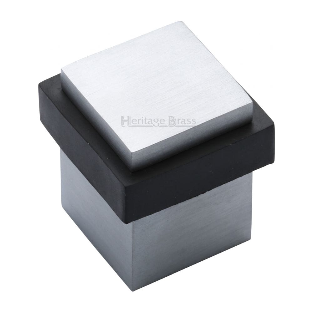 Heritage Brass Door Furniture Satin Chrome / Floor Door Stop Heritage Brass - Door Stop Square Floor Mounted Design Satin Chrome Finish