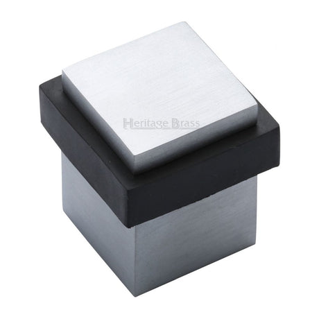 Heritage Brass Door Furniture Satin Chrome / Floor Door Stop Heritage Brass - Door Stop Square Floor Mounted Design Satin Chrome Finish