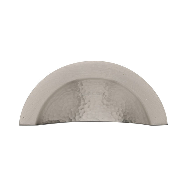 Heritage Brass Cabinet Hardware Satin Nickel / Cabinet Cup Pulls / 57mm c/c Heritage Brass - Drawer Cup Pull Crescent Hammered Design Satin Nickel finish