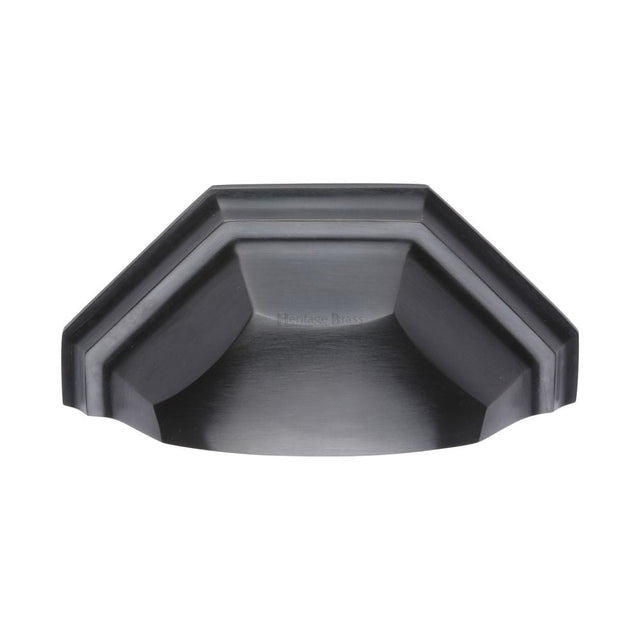 Heritage Brass Cabinet Hardware Matt Black / Cabinet Cup Pulls / 89mm c/c Heritage Brass - Drawer Cup Pull Deco Design 89mm CTC Matt Black Finish