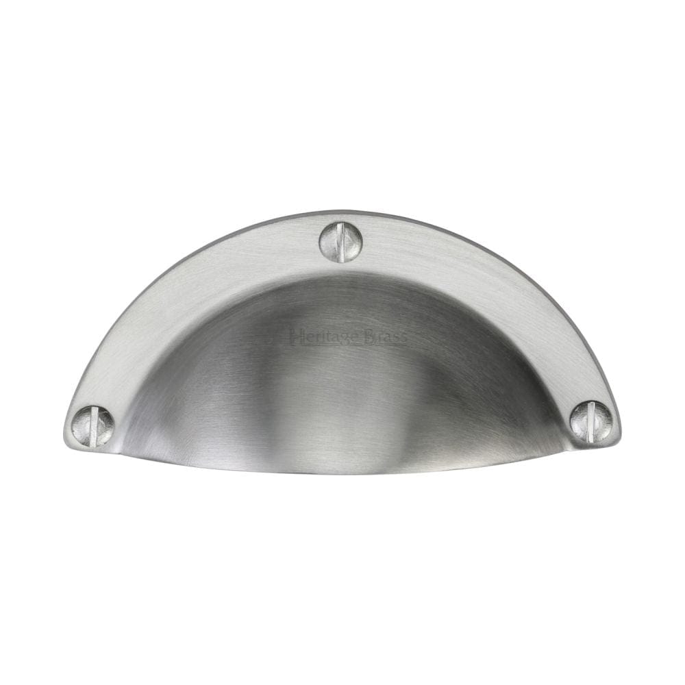 Heritage Brass Cabinet Hardware Satin Chrome / Cabinet Cup Pulls Heritage Brass - Drawer Cup Pull Traditional Design Satin Chrome Finish