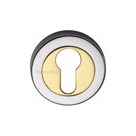 Heritage Brass Door Furniture Polished Chrome/Brass / Euro Profile Escutcheons Heritage Brass - Euro Profile Cylinder Escutcheon Chrome & Brass Finish