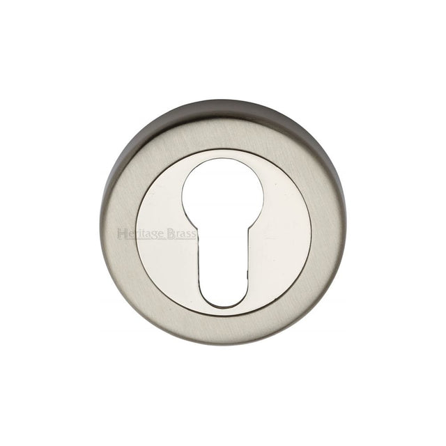 Heritage Brass Door Furniture Mercury Dual Finish,Satin Nickel and Polished Nickel / Euro Profile Escutcheons Heritage Brass - Euro Profile Cylinder Escutcheon Mercury Finish