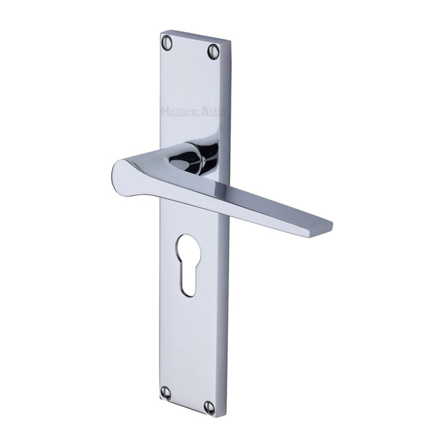 Heritage Brass Door Furniture Polished Chrome / Euro Profile Lock Handles Heritage Brass - Gio Euro Profile Door Handle on 200mm Plate Polished Chrome finish