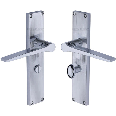 Heritage Brass Door Furniture Polished Chrome / Bathroom Lock Handles Heritage Brass - Gio Reeded Bathroom set Polished Chrome finish