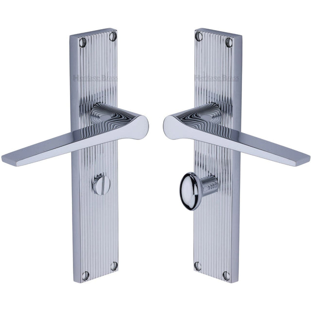 Heritage Brass Door Furniture Polished Chrome / Bathroom Lock Handles Heritage Brass - Gio Reeded Bathroom set Polished Chrome finish
