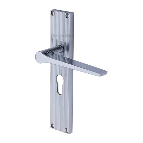 Heritage Brass Door Furniture Polished Chrome / Euro Profile Lock Handles Heritage Brass - Gio Reeded Euro Profile Polished Chrome finish