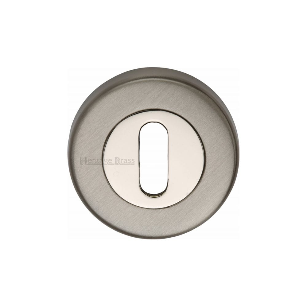 Heritage Brass Door Furniture Mercury Dual Finish,Satin Nickel and Polished Nickel / Mortice Key Profile Escutcheons Heritage Brass - Key Escutcheon Mercury Finish
