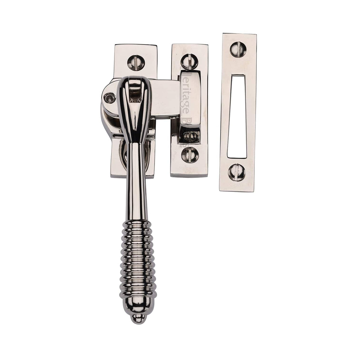 Heritage Brass Window Furniture Polished Nickel / Yes / Mortice & Hook Place Heritage Brass - Lockable Mortice & Hook Plate Casement Fastener Reeded Design Polished Nickel finish
