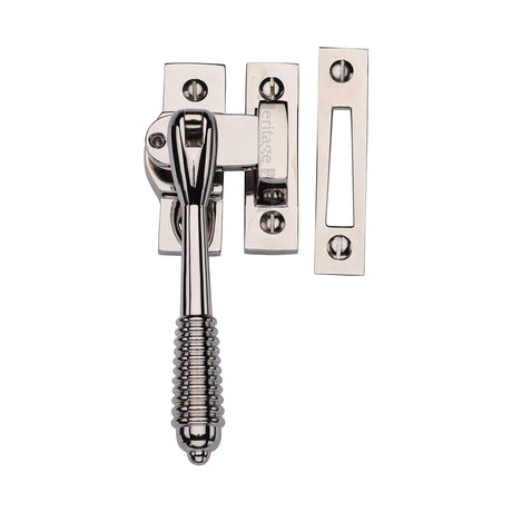 Heritage Brass Window Furniture Polished Nickel / Yes / Mortice & Hook Place Heritage Brass - Lockable Mortice & Hook Plate Casement Fastener Reeded Design Polished Nickel finish