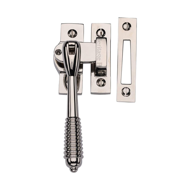 Heritage Brass Window Furniture Polished Nickel / Yes / Mortice & Hook Place Heritage Brass - Lockable Mortice & Hook Plate Casement Fastener Reeded Design Polished Nickel finish