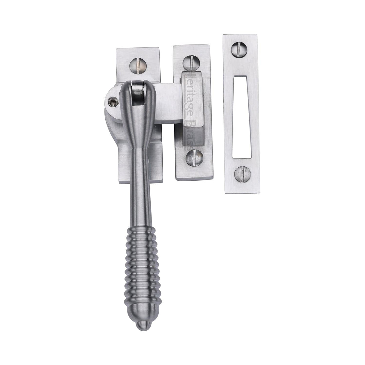 Heritage Brass Window Furniture Satin Chrome / Yes / Mortice & Hook Place Heritage Brass - Lockable Mortice & Hook Plate Casement Fastener Reeded Design Satin Chrome finish