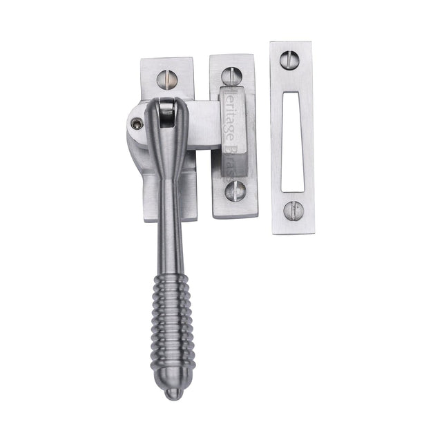 Heritage Brass Window Furniture Satin Chrome / Yes / Mortice & Hook Place Heritage Brass - Lockable Mortice & Hook Plate Casement Fastener Reeded Design Satin Chrome finish