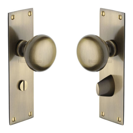 Heritage Brass Door Furniture Antique Brass / Bathroom Lock Mortice Knobs Heritage Brass - Mortice Knob on Bathroom Plate Balmoral Design Antique Brass Finis