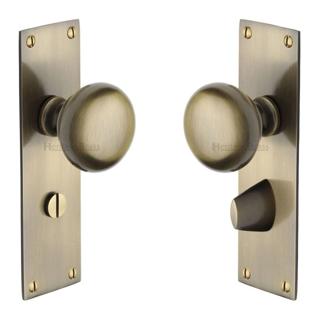 Heritage Brass Door Furniture Antique Brass / Bathroom Lock Mortice Knobs Heritage Brass - Mortice Knob on Bathroom Plate Balmoral Design Antique Brass Finis