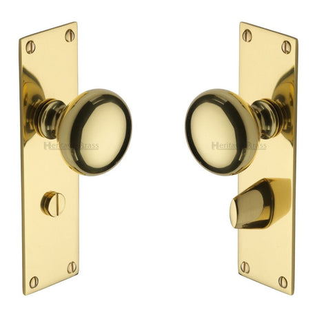 Heritage Brass Door Furniture Polished Brass / Bathroom Lock Mortice Knobs Heritage Brass - Mortice Knob on Bathroom Plate Balmoral Design Polished Brass Finis