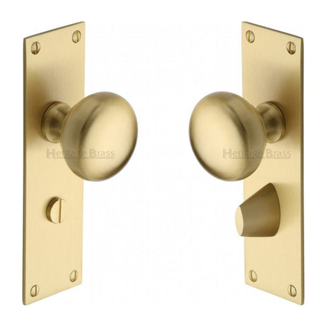 Heritage Brass Door Furniture Satin Brass / Bathroom Lock Mortice Knobs Heritage Brass - Mortice Knob on Bathroom Plate Balmoral Design Satin Brass Finis