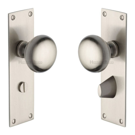 Heritage Brass Door Furniture Satin Nickel / Bathroom Lock Mortice Knobs Heritage Brass - Mortice Knob on Bathroom Plate Balmoral Design Satin Nickel Fini