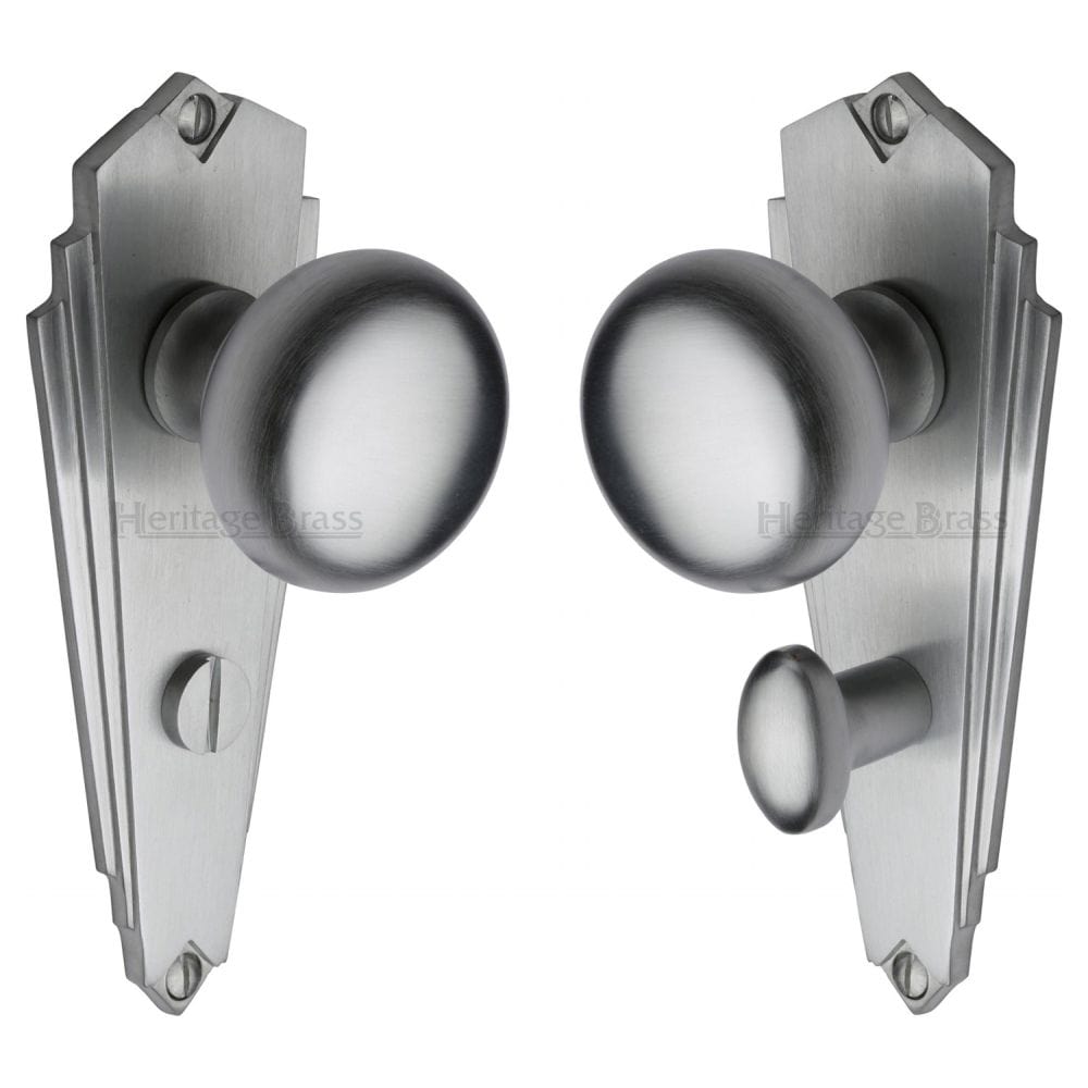 Heritage Brass Door Furniture Satin Chrome / Bathroom Lock Mortice Knobs Heritage Brass - Mortice Knob on Bathroom Plate Broadway Design Satin Chrome Fini