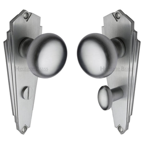 Heritage Brass Door Furniture Satin Chrome / Bathroom Lock Mortice Knobs Heritage Brass - Mortice Knob on Bathroom Plate Broadway Design Satin Chrome Fini