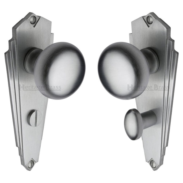 Heritage Brass Door Furniture Satin Chrome / Bathroom Lock Mortice Knobs Heritage Brass - Mortice Knob on Bathroom Plate Broadway Design Satin Chrome Fini