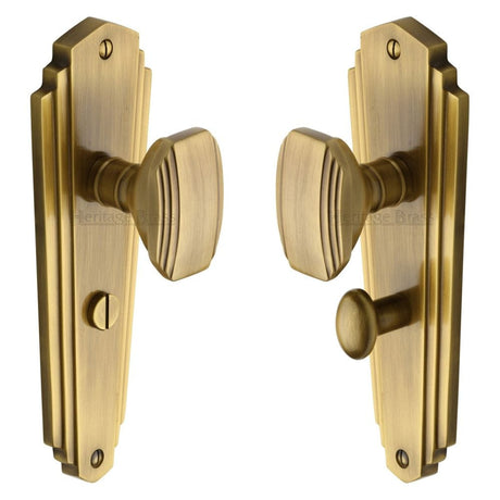 Heritage Brass Door Furniture Antique Brass / Bathroom Lock Mortice Knobs Heritage Brass - Mortice Knob on Bathroom Plate Charlston Design Antique Brass Fini
