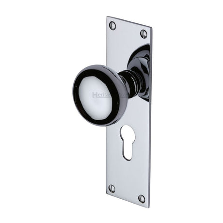Heritage Brass Door Furniture Polished Chrome / Euro Profile Lock Mortice Knobs Heritage Brass - Mortice Knob on Euro Profile Plate Balmoral Design Polished Chrome