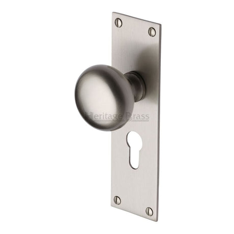 Heritage Brass Door Furniture Satin Nickel / Euro Profile Lock Mortice Knobs Heritage Brass - Mortice Knob on Euro Profile Plate Balmoral Design Satin Nickel