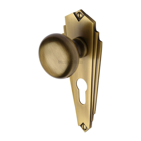 Heritage Brass Door Furniture Antique Brass / Euro Profile Lock Mortice Knobs Heritage Brass - Mortice Knob on Euro Profile Plate Broadway Design Antique Brass F
