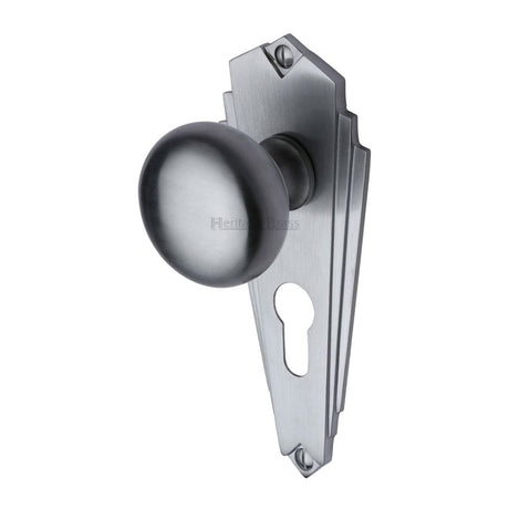 Heritage Brass Door Furniture Satin Chrome / Euro Profile Lock Mortice Knobs Heritage Brass - Mortice Knob on Euro Profile Plate Broadway Design Satin Chrome