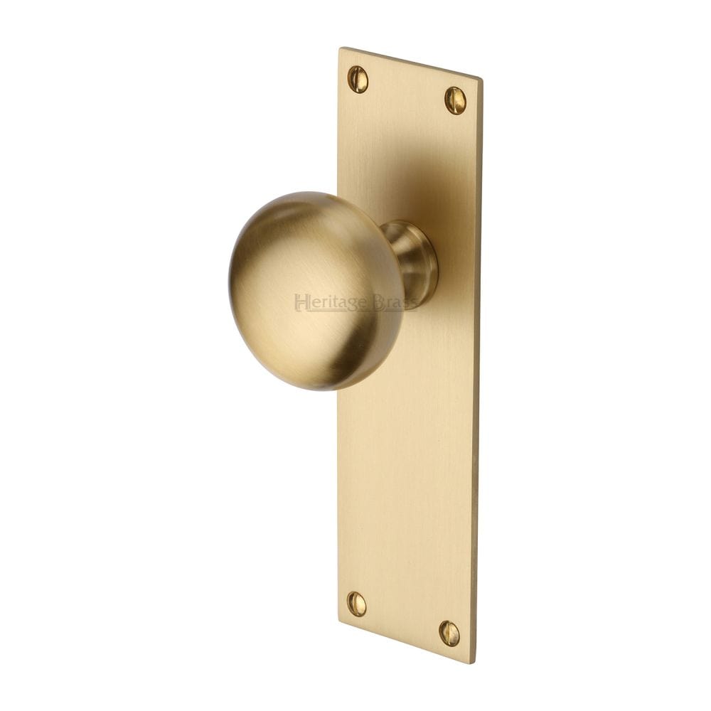 Heritage Brass Door Furniture Satin Brass / Mortice Knobs on Backplate Heritage Brass - Mortice Knob on Latch Plate Balmoral Design Satin Brass Finish