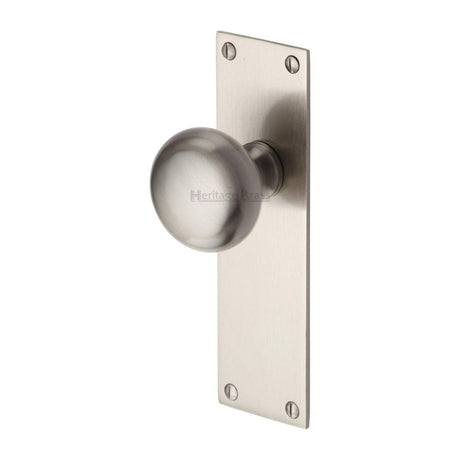 Heritage Brass Door Furniture Satin Nickel / Mortice Knobs on Backplate Heritage Brass - Mortice Knob on Latch Plate Balmoral Design Satin Nickel Finish