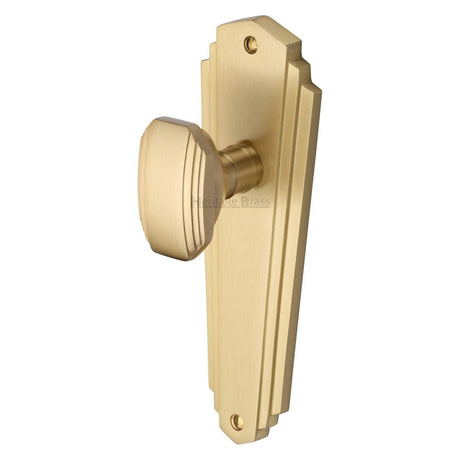 Heritage Brass Door Furniture Satin Brass / Mortice Knobs on Backplate Heritage Brass - Mortice Knob on Latch Plate Charlston Design Satin Brass Finish
