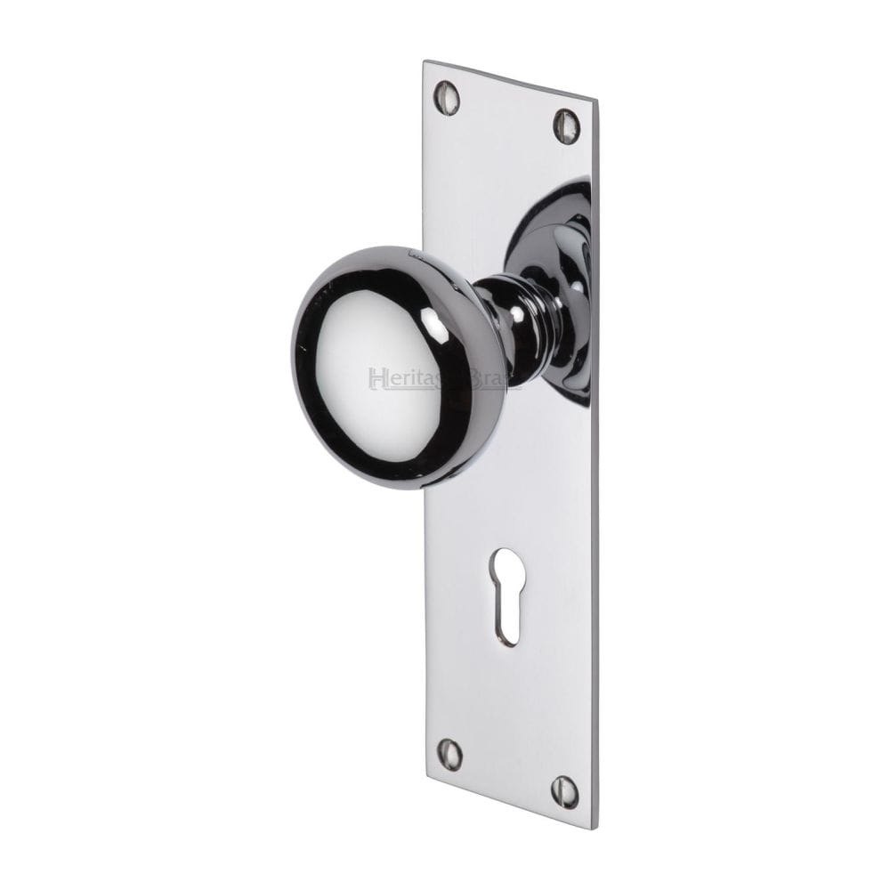 Heritage Brass Door Furniture Polished Chrome / Mortice Knobs Heritage Brass - Mortice Knob on Lock Plate Balmoral Design Polished Chrome Finish