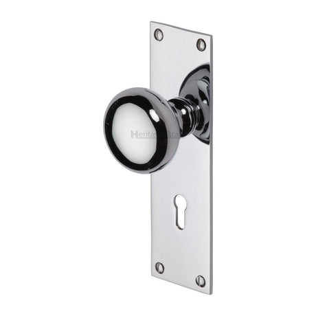Heritage Brass Door Furniture Polished Chrome / Mortice Knobs Heritage Brass - Mortice Knob on Lock Plate Balmoral Design Polished Chrome Finish