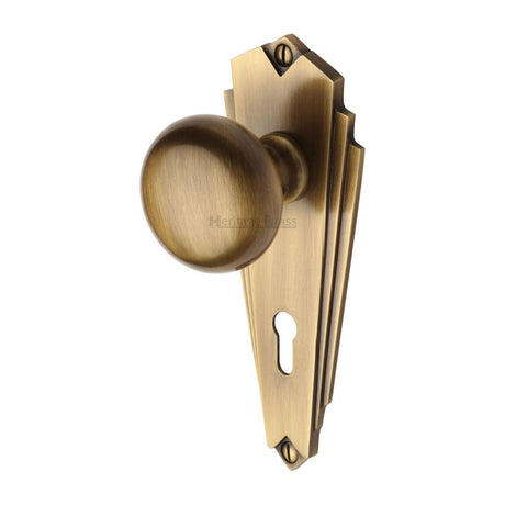 Heritage Brass Door Furniture Antique Brass / Mortice Knobs Heritage Brass - Mortice Knob on Lock Plate Broadway Design Antique Brass Finish