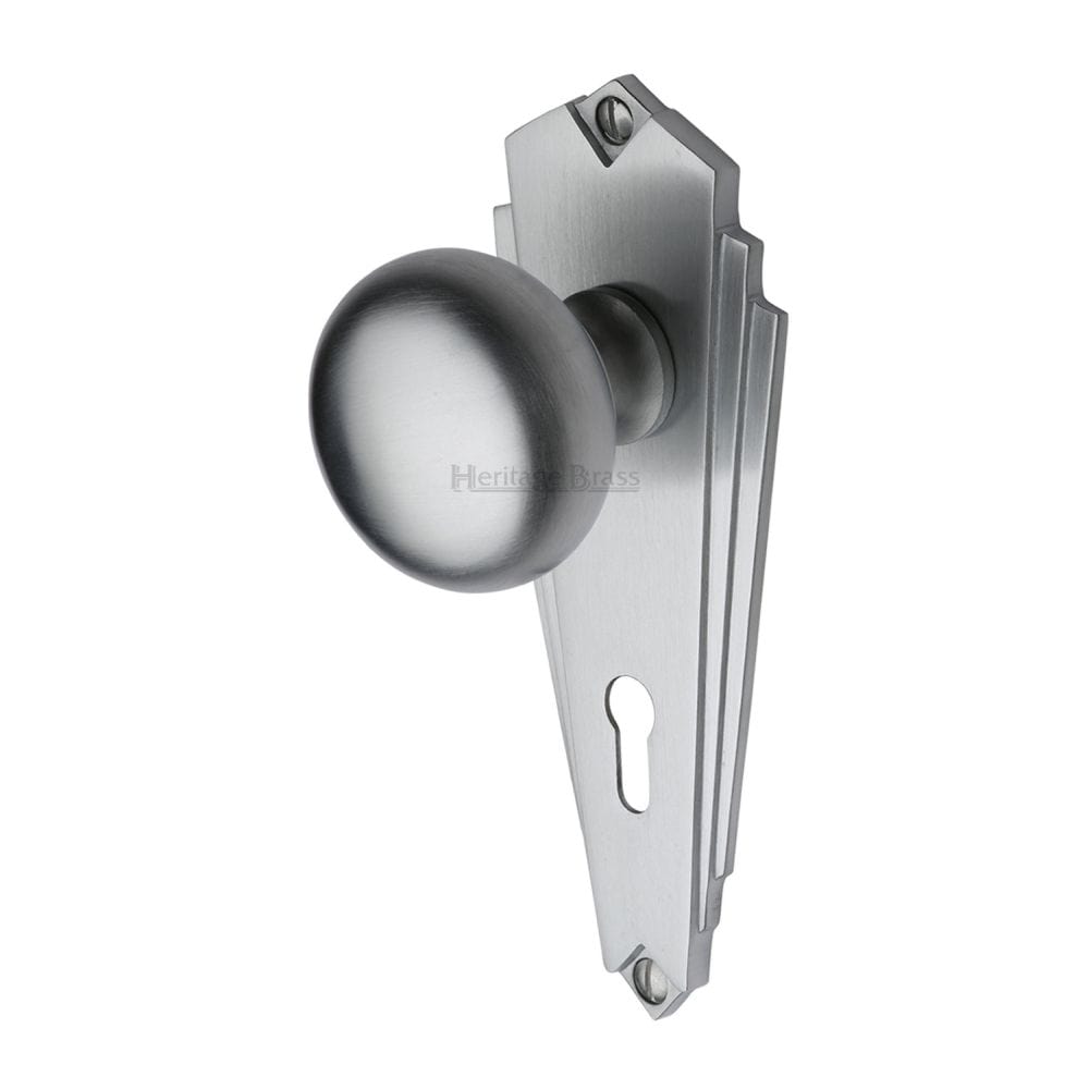 Heritage Brass Door Furniture Satin Chrome / Mortice Knobs Heritage Brass - Mortice Knob on Lock Plate Broadway Design Satin Chrome Finish