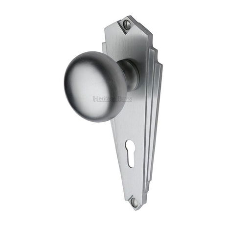 Heritage Brass Door Furniture Satin Chrome / Mortice Knobs Heritage Brass - Mortice Knob on Lock Plate Broadway Design Satin Chrome Finish