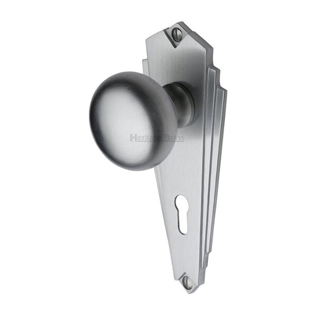 Heritage Brass Door Furniture Satin Chrome / Mortice Knobs Heritage Brass - Mortice Knob on Lock Plate Broadway Design Satin Chrome Finish