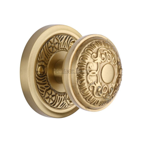 Heritage Brass Door Furniture Satin Brass / Mortice Knobs Heritage Brass - Mortice Knob on Rose Aydon Design Satin Brass Finish