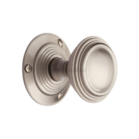 Heritage Brass Door Furniture Satin Nickel / Mortice Knobs Heritage Brass - Mortice Knob on Rose Goodrich Design Satin Nickel Finish